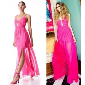 ALICE + OLIVIA Tamar Silk Cutout Slit Braided Wild Pink Maxi Dress Size 2